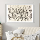Running Horses Wall Art Canvas Print, Framed Horse Sketch Art Picture Print, Galloping Herd Perfect Monochrome Western Decor