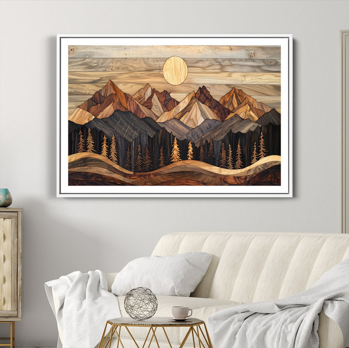 50100230-MGC-FP-36x24_White-Wood Mountain Wall Art Canvas Print, Framed Boho Wood Art Print, Abstract Woodland Farmhouse Decor