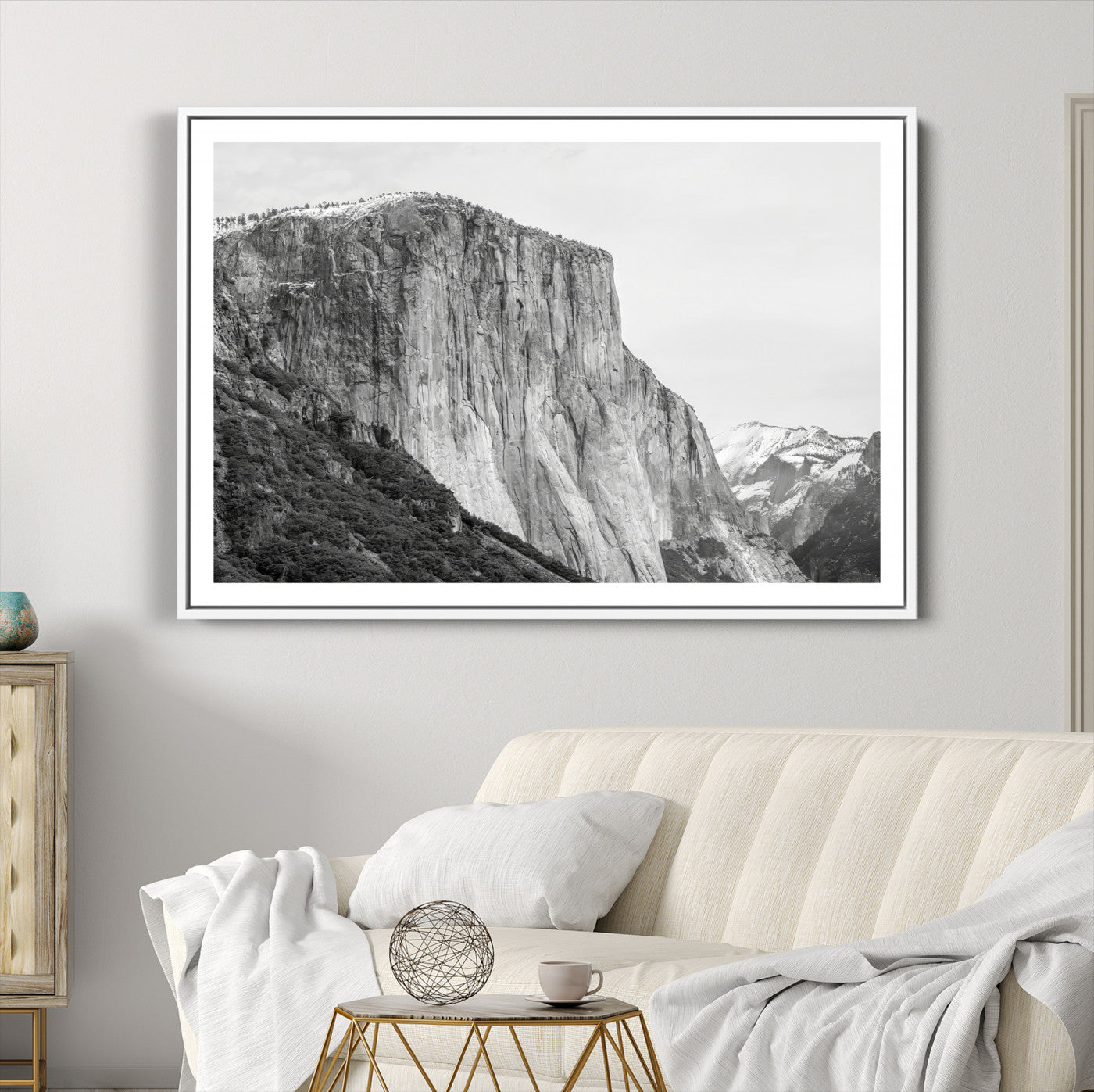 39393420-MGC-FP-36x24-El Capitan Wall Art Canvas Print – Framed Yosemite Cliff Monochrome Mountain Landscape Nature Artwork for Home Office