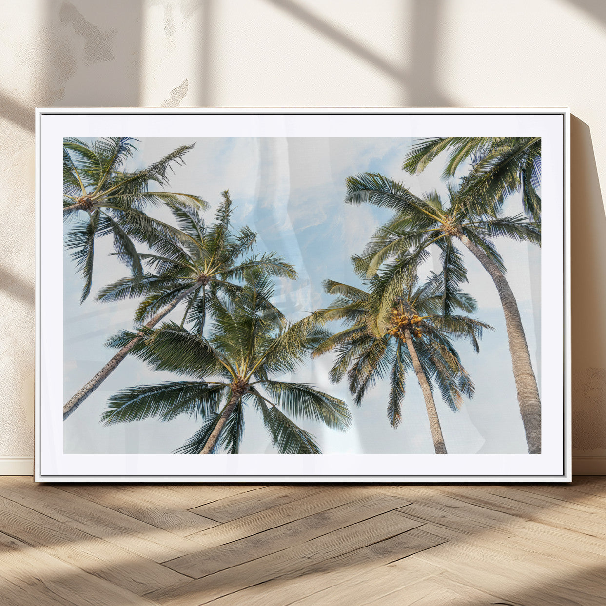 87247012-MGV-CV-36X24 - Tropical Palm Trees Wall Art – Sunlit Leaves & Blue Sky Canvas Print, Island Breeze and Vacation Vibes for Office or Home Decor