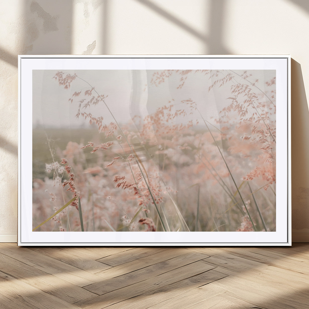 MGC-FP-36x24 - Pastel Grasses Wall Art Canvas Print, Framed Soft Meadow Art Picture Print, Field in Breeze Perfect Soft Pastel Minimal Decor Artwork