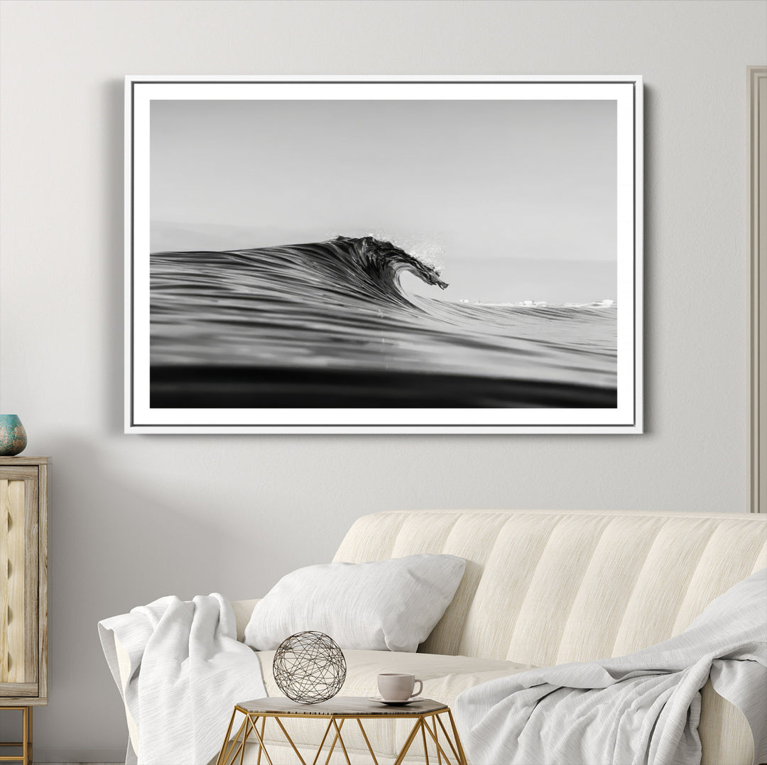 Black Wave Wall Art Canvas Print, Abstract Surf Print, Framed Minimalist Ocean Art Print, Large Black Water Printing Minimalist