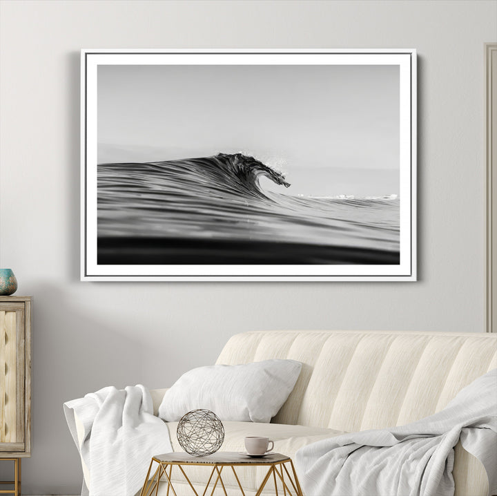 Black Wave Wall Art Canvas Print, Abstract Surf Print, Framed Minimalist Ocean Art Print, Large Black Water Printing Minimalist