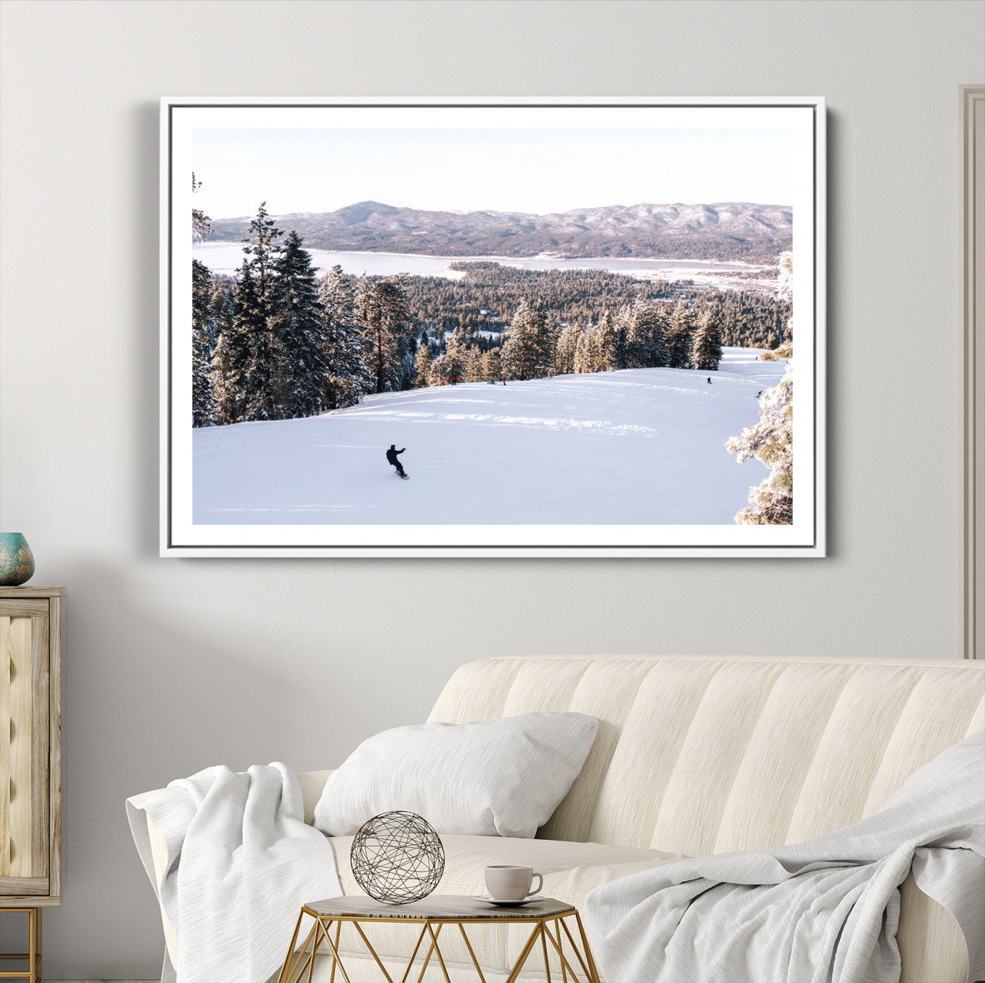 79857868-MGC-FP-36x24-Snowy Mountain Wall Art Canvas Print – Framed Ski Slope Winter Forest Landscape Nature Artwork for Home Office