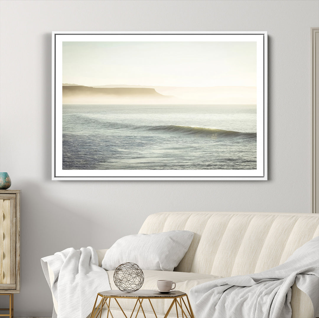 Coastal Cliffs Wall Art Canvas Print, Framed Misty Ocean Art Picture Print, Soft Morning Perfect Minimalistic Decor, Framed Misty Ocean Canvas