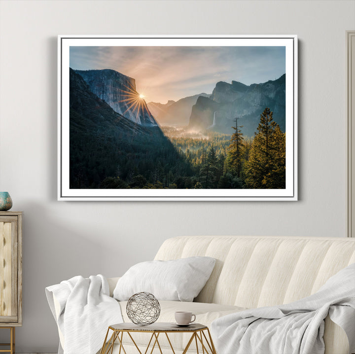 Yosemite Valley Wall Art Canvas Print, Framed Mountain Art Picture Print, National Park Perfect Vintage Decor