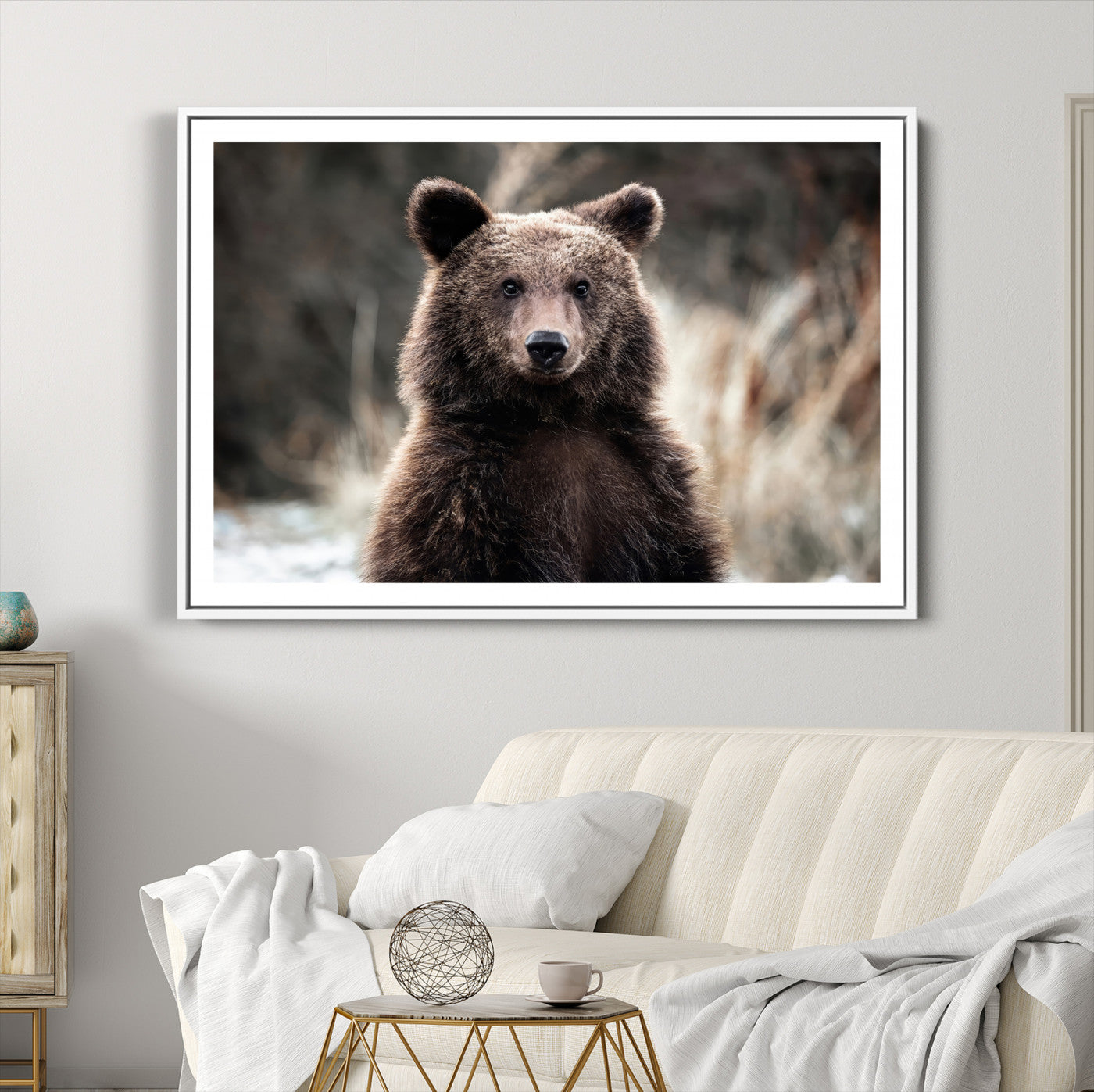 47112103-MGC-FP-36x24-Brown Bear Wall Art Canvas Print – Framed Majestic Woodland Wildlife Scene Artwork for Cabin, Home, Office, Living Room