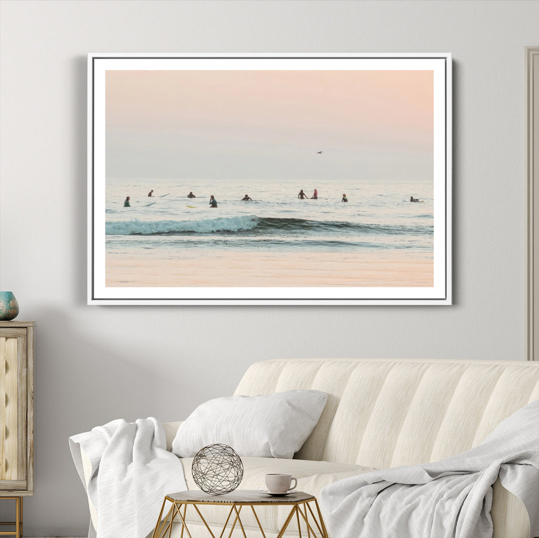 Pastel Ocean Wall Art Canvas Print, Framed Soft Sunset Art Picture Print, Calm Sea Perfect minimalist Decor