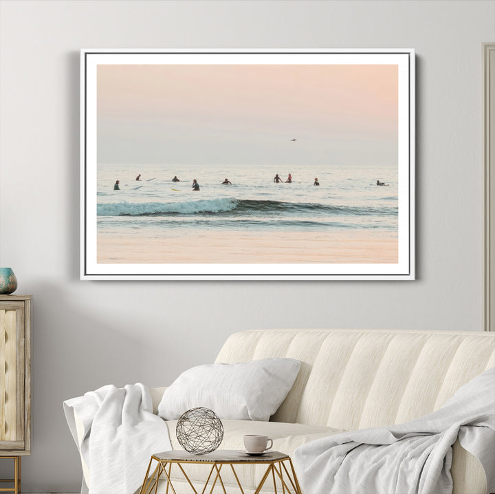 Pastel Ocean Wall Art Canvas Print, Framed Soft Sunset Art Picture Print, Calm Sea Perfect minimalist Decor