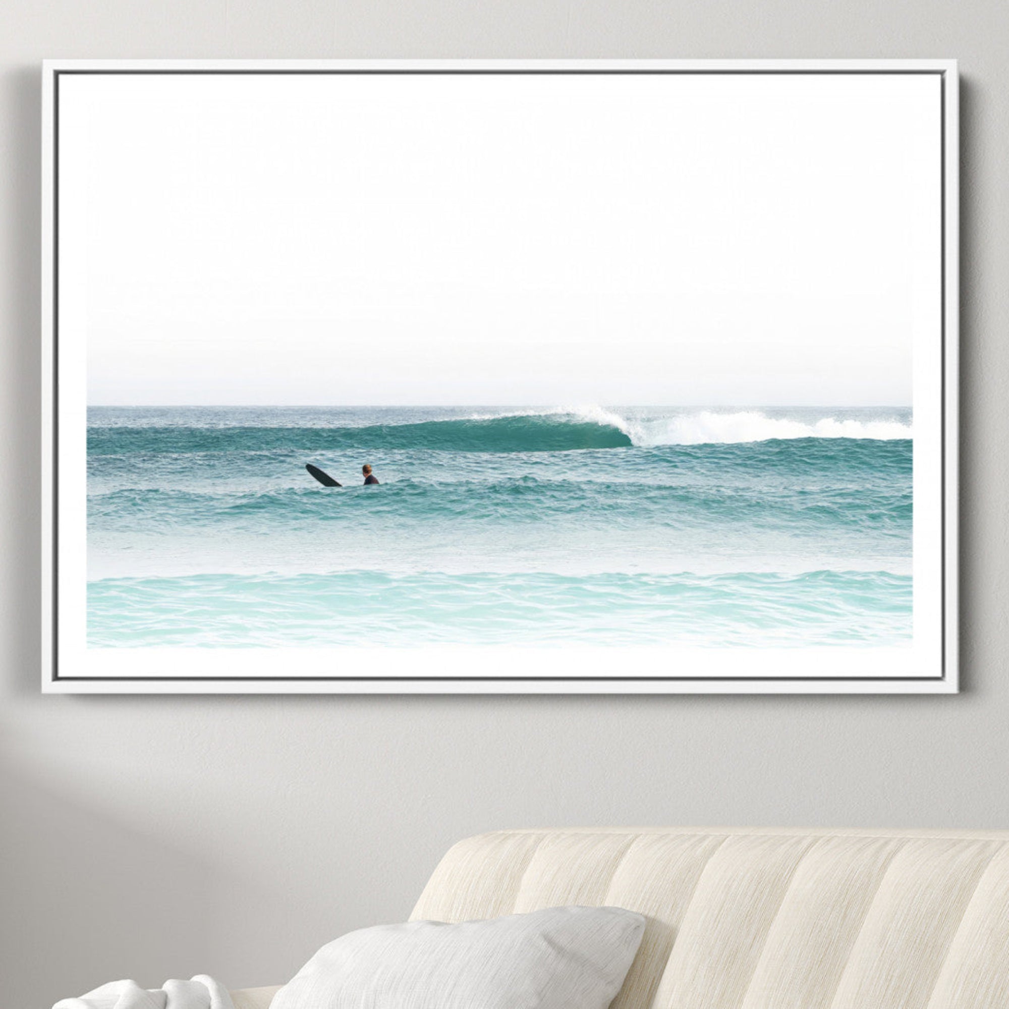 56345117-MGC-FP-36x24-Surfing Wall Art Canvas Print – Framed Ocean Waves Minimalist Beach Artwork for Living Room Bedroom Office, Living Room