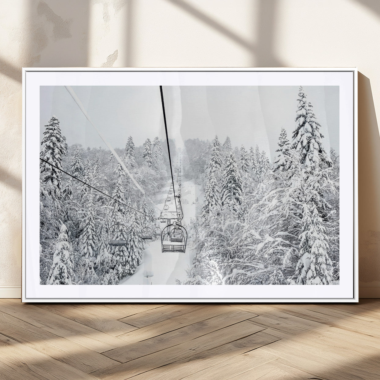 MGC-FP-36x24 - Winter Snow Ski Lift Wall Art Canvas Print Winter Trees Print