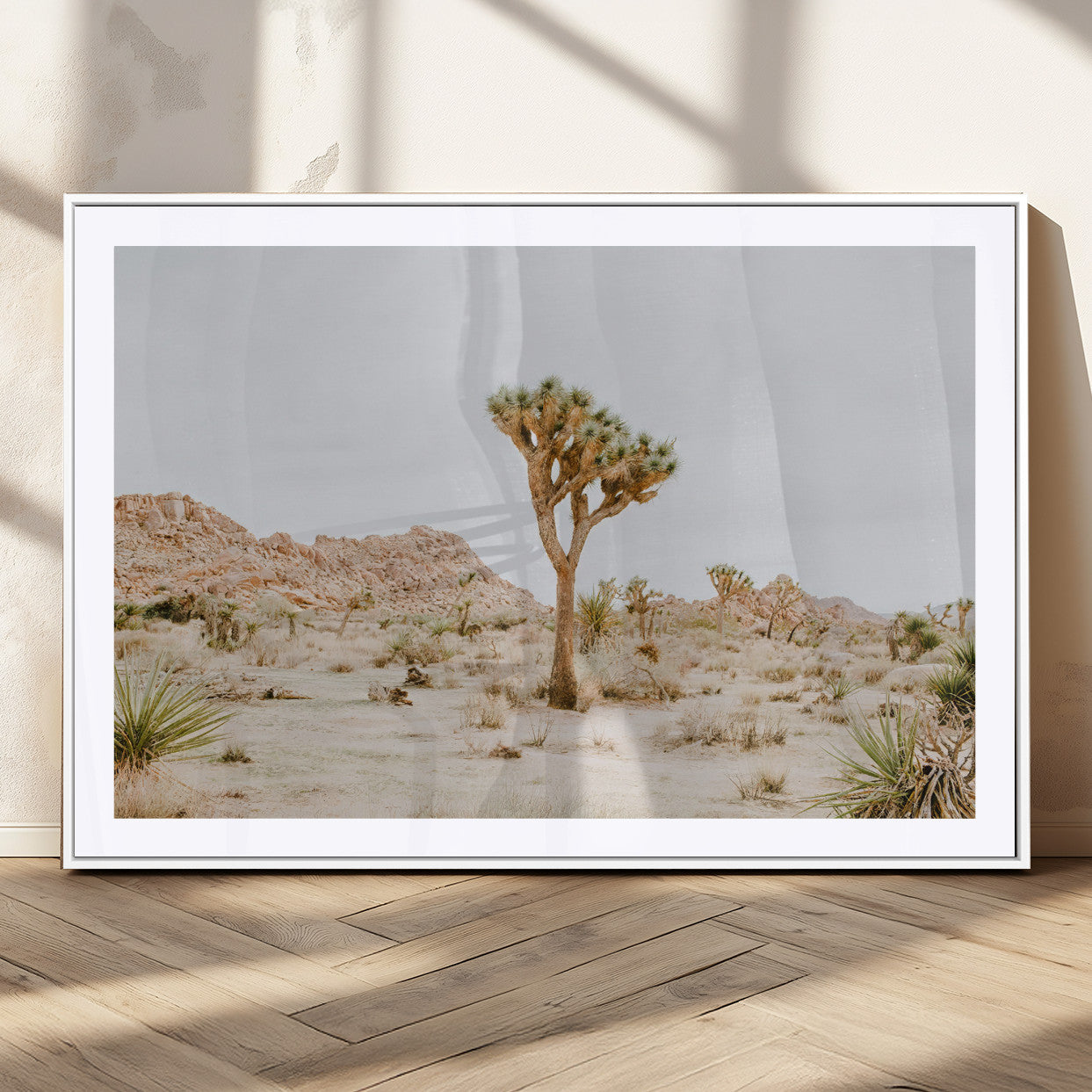 MGC-FP-36x24 - Joshua Tree Wall Art Canvas Print, Framed Neutral Desert Art Picture Print, Earthy Landscape Perfect Neutral Boho Decor Artwork