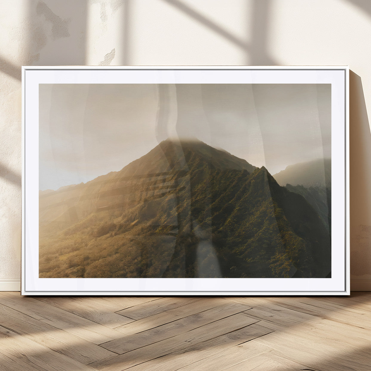 MGC-FP-36x24 - Golden Mountain Wall Art Canvas Print, Framed Misty Summit Art Picture Print, Rugged Landscape Perfect Moody Wilderness Decor Artwork