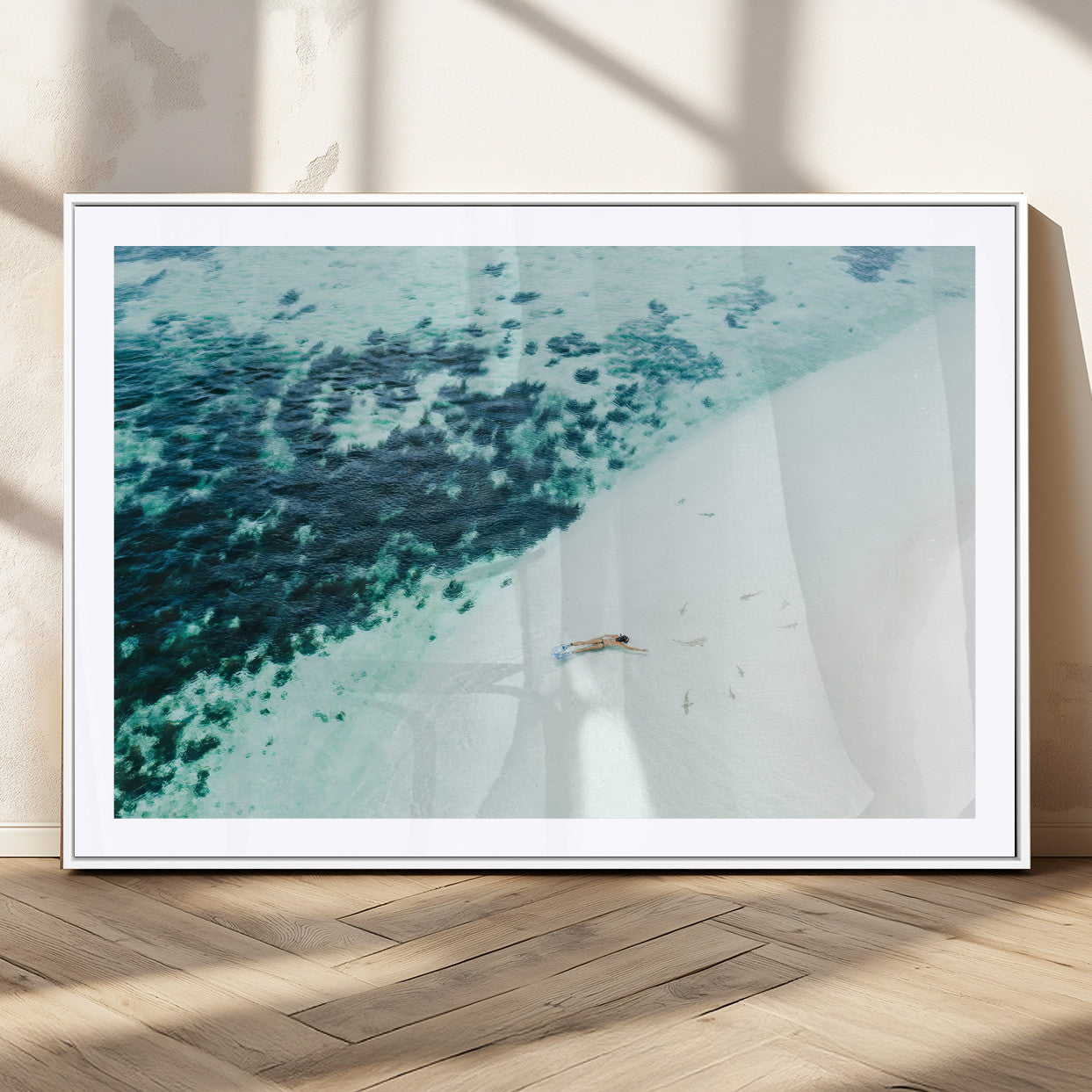 MGC-FP-36x24 - Minimal Beach Wall Art Canvas Print, Framed Ocean Swimming Art Picture Print, Clear Ocean Perfect Minimal Coastal Decor Artwork