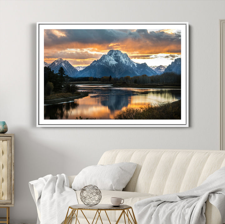 Mountain Sunset Wall Art Canvas Print, Framed Alpine Wilderness Art Picture Print, Golden Hour Perfect Wilderness Decor Artwork