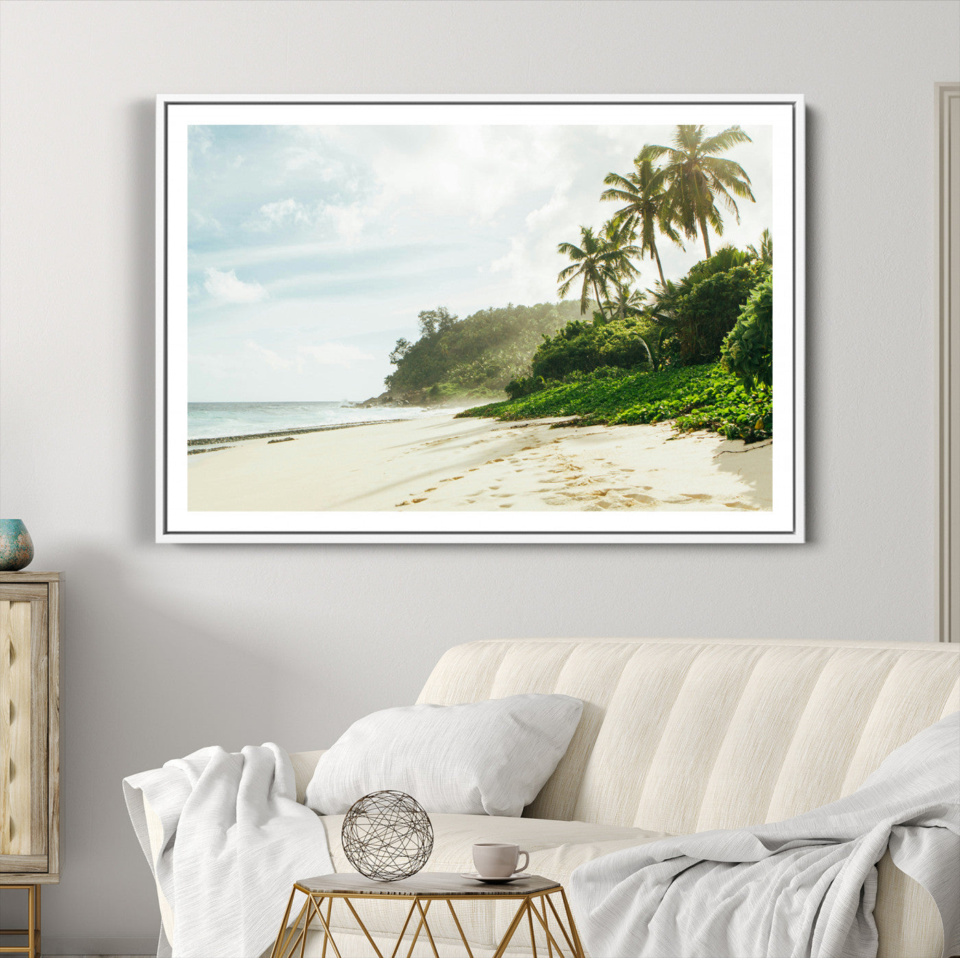42984524-MGC-FP-36x24_White-Relaxing Beach Wall Art Canvas Print, Framed Ocean View Art Picture Print, Coastal Serenity Perfect Tropical Coastal Decor Artwork