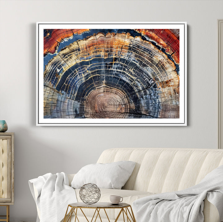 Tree Rings Canvas Wall Art Print, Framed Wood Texture Art Picture Print, Petrified Wood Perfect Modern Rustic Decor Artwork