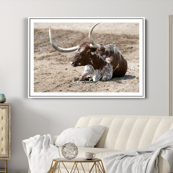 Texas Longhorn Wall Art Canvas Print, Framed Country Living Art Picture Print, Farmhouse Perfect Western Decor Artwork