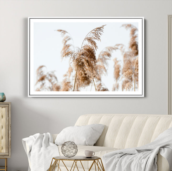Pampas Grass Wall Art Canvas Print, Framed Neutral Tones Art Picture Print, Minimalist Nature Perfect Boho Decor Artwork