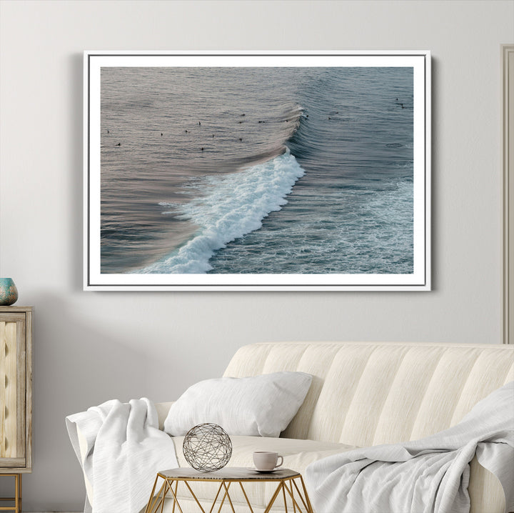 Ocean Waves Wall Art Canvas Print, Framed Coastal Serenity Art Picture Print, Surf Perfect Coastal Decor Artwork