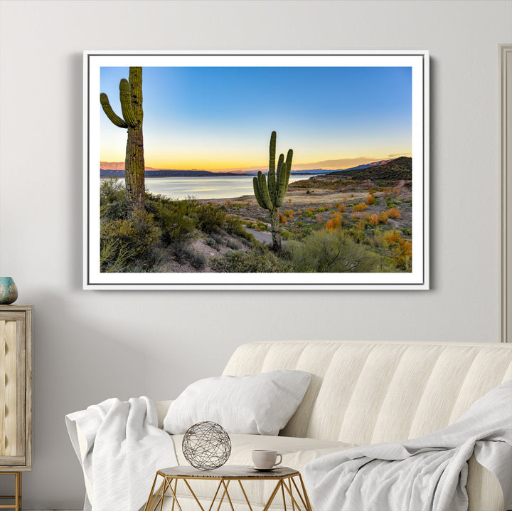 Saguaro Cactus Wall Art Canvas Print, Framed Desert Sunset Art Picture Print, Southwestern Perfect Southwestern Decor Artwork