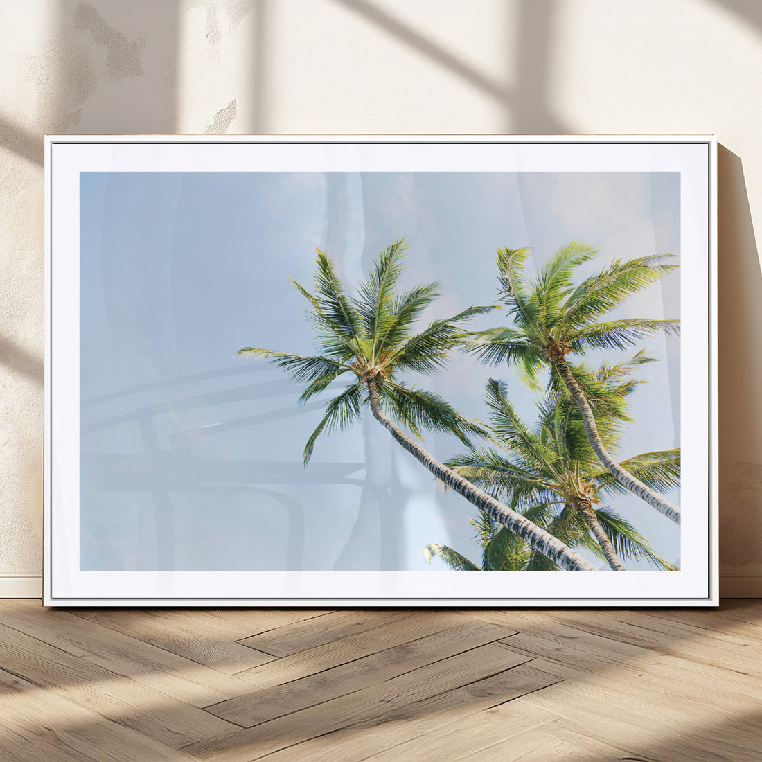 Palm Trees Wall Art Canvas Print, Framed Tropical Coastal Blue Sky