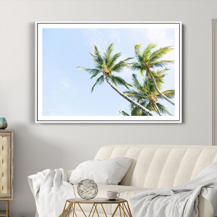 Palm Trees Wall Art Canvas Print, Framed Tropical Art Picture Print, Coastal Perfect Tropical Decor Artwork