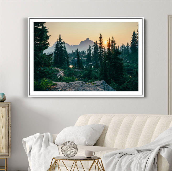 Mountain Wall Art Canvas Print, Framed Forest Serenity Art Picture Print, Mountain Perfect Rustic Decor Artwork