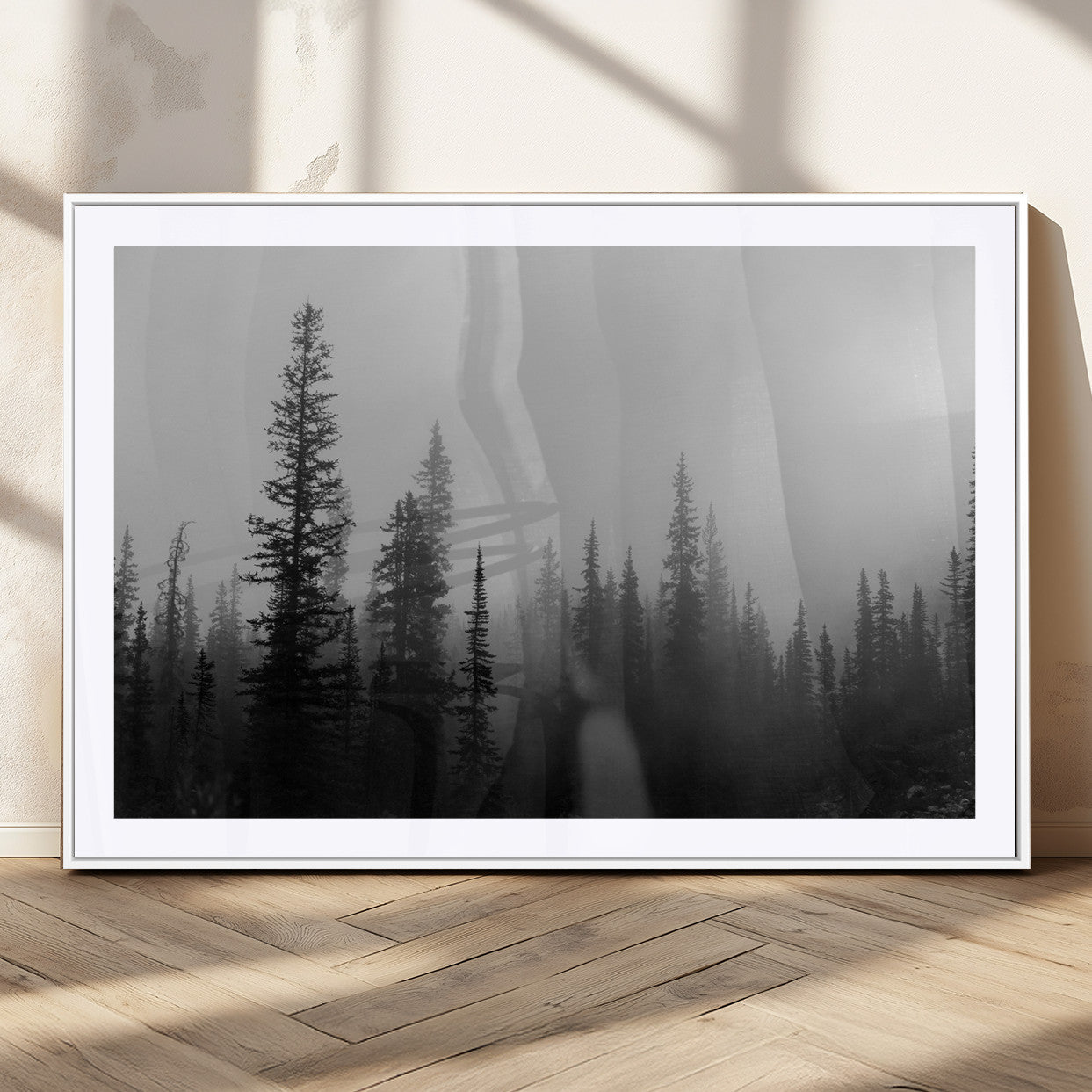 MGC-FP-36x24 - Misty Pines Wall Art Canvas Print, Framed Woodland Photography Art Picture Print, Minimalist Decor Perfect Rustic Decor Artwork