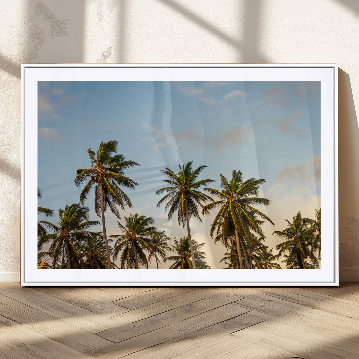 MGC-FP-36x24 - Palm Trees Wall Art Canvas Print, Framed Tropical Vibes Art Picture Print, Coastal Sunset Perfect Coastal Boho Decor Artwork