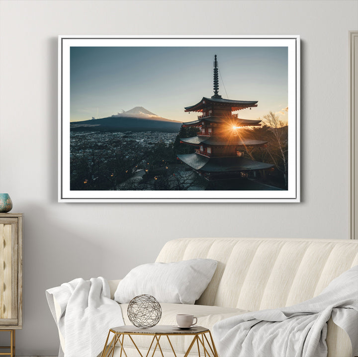 Mount Fuji Wall Art Canvas Print, Framed Japan Travel Art Picture Print, Chureito Pagoda Perfect Zen Minimalism Decor Artwork
