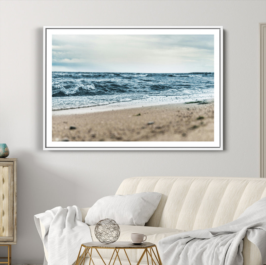 Ocean Wall Art Canvas Print, Framed Coastal Canvas Art Picture Print, Moody Seascape Perfect Coastal Minimalist Decor Artwork