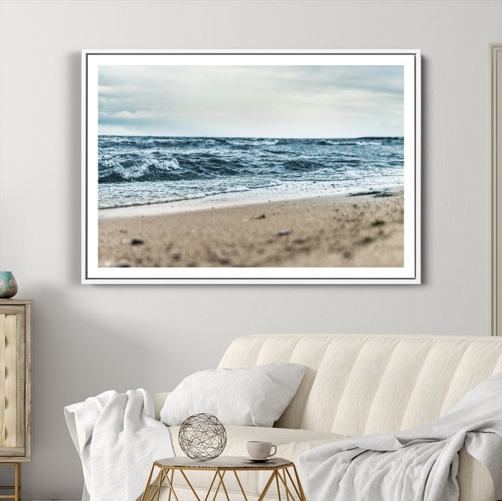 Ocean Wall Art Canvas Print, Framed Coastal Canvas Art Picture Print, Moody Seascape Perfect Coastal Minimalist Decor Artwork