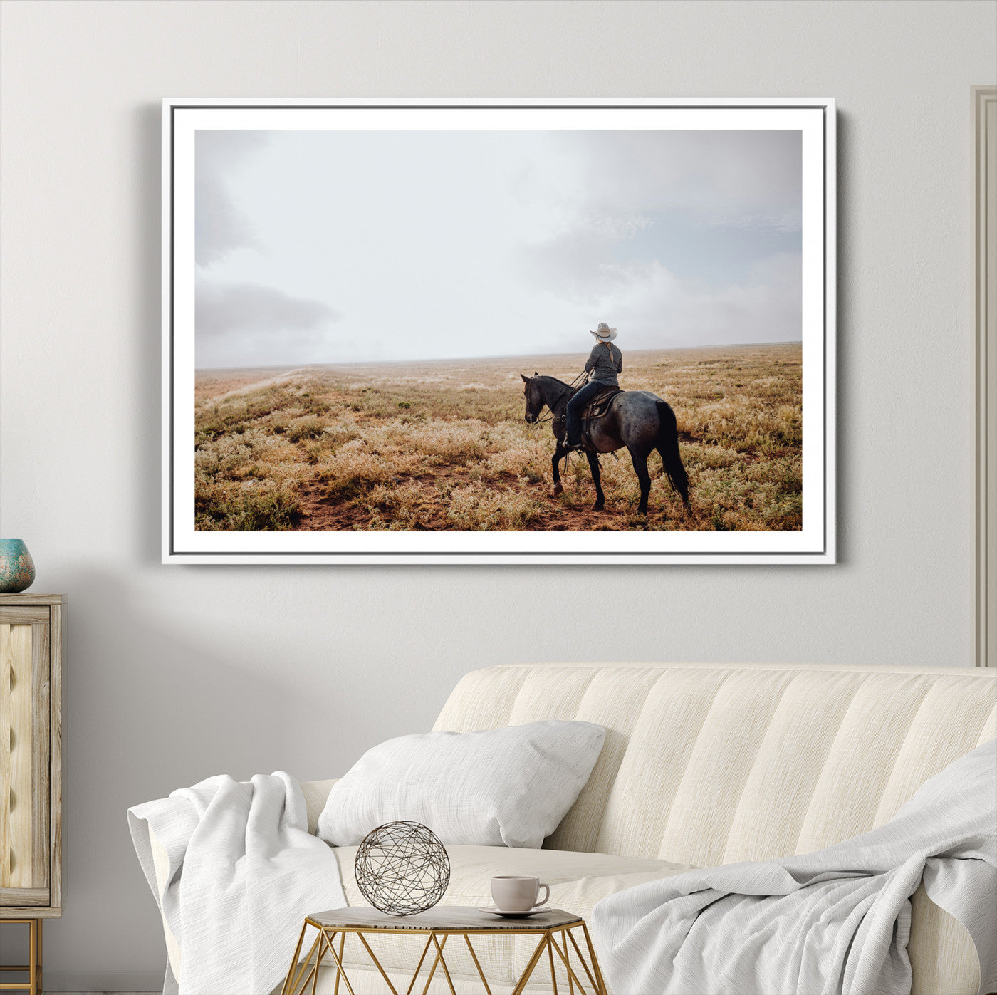 57597730-MGC-FP-36x24-Cowboy Wall Art Canvas Print – Framed Western Rustic Ranch Scene Country Landscape Artwork for Home Office