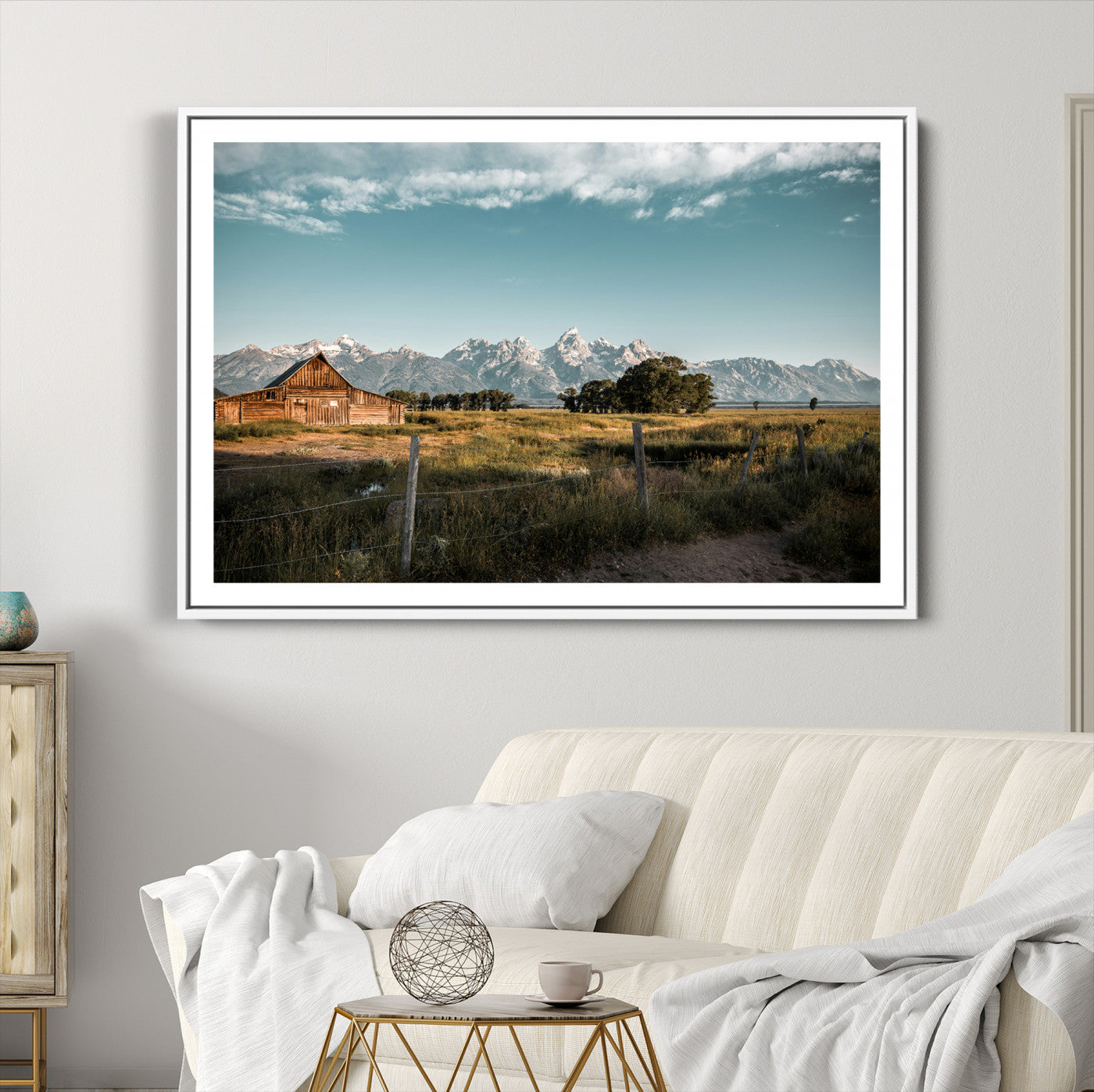 92497443-MGC-FP-36x24-Rustic Farmhouse Wall Art Canvas Print – Framed Mountain Cabin Western Landscape Scene Artwork for Home Office