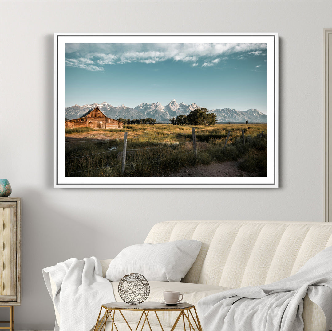 Rustic Farmhouse Wall Art Canvas Print, Framed Mountain Cabin Art Picture Print, Western Landscape Perfect Rustic Farmhouse Decor Artwork
