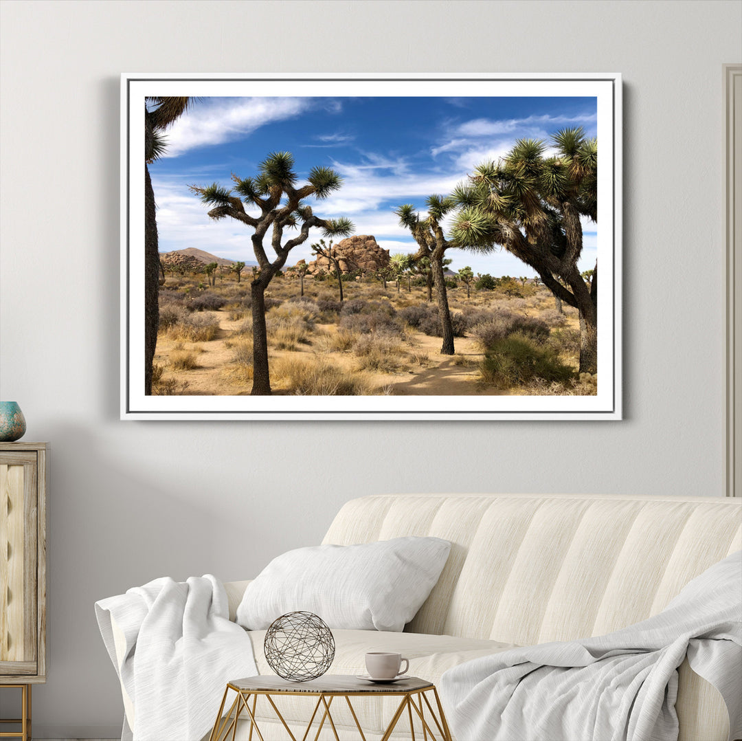 Joshua Tree Desert Wall Art Canvas Print, Framed Southwestern Nature Art Picture Print, Rustic Earth Tones Perfect Southwestern Boho Decor