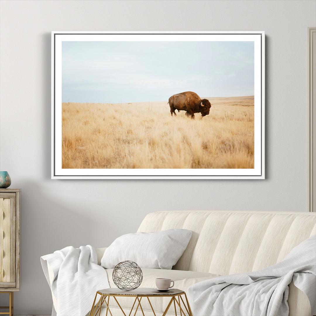 Buffalo Wall Art Canvas Print, Framed Western Wildlife Wall Decor Art Picture Print, Rustic Farmhouse Art Perfect Rustic Western Decor