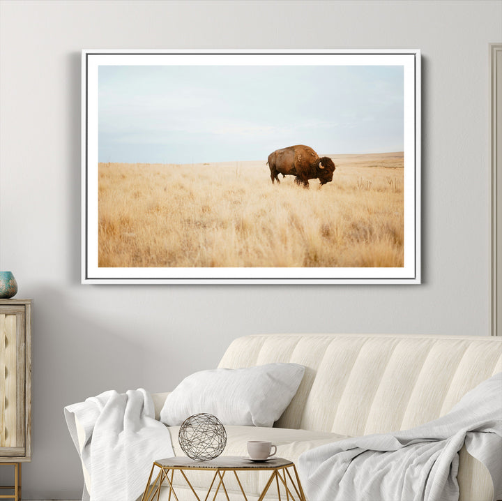 Buffalo Wall Art Canvas Print, Framed Western Wildlife Wall Decor Art Picture Print, Rustic Farmhouse Art Perfect Rustic Western Decor