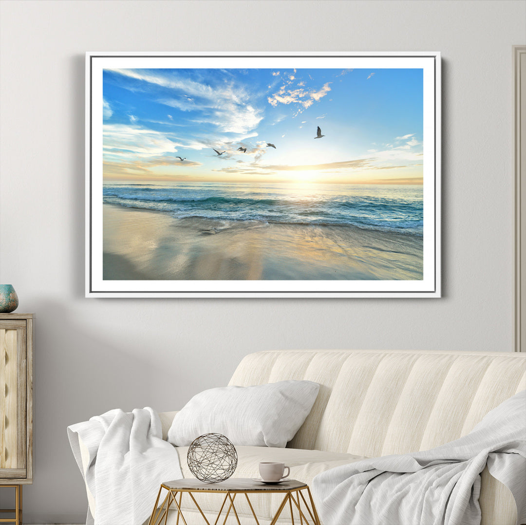 20708696-MGC-FP-36x24_White-Minimalist Seaside Morning Glow Art Canvas Print, Golden Reflections Perfect Coastal Minimalist Decor Artwork