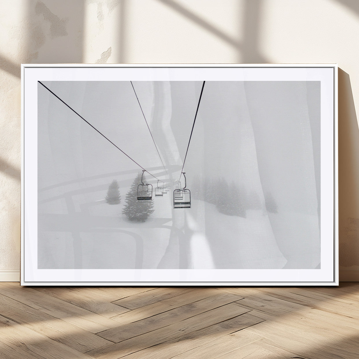 MGC-FP-36x24 - Ski Lift Wall Art Canvas Print, Framed Snowy Landscape Art Picture Print, Alpine Adventure Perfect Nordic Minimalist Decor Artwork