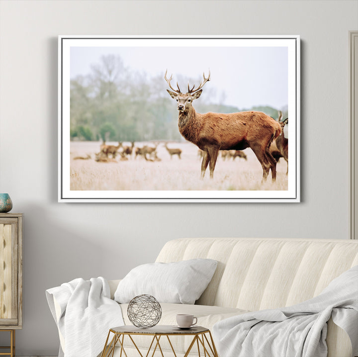 Rustic Nature Print Wall Art Canvas Print, Framed Deer Canvas Wall Art Art Picture Print, Nordic Animal Art Perfect Rustic Nature Decor