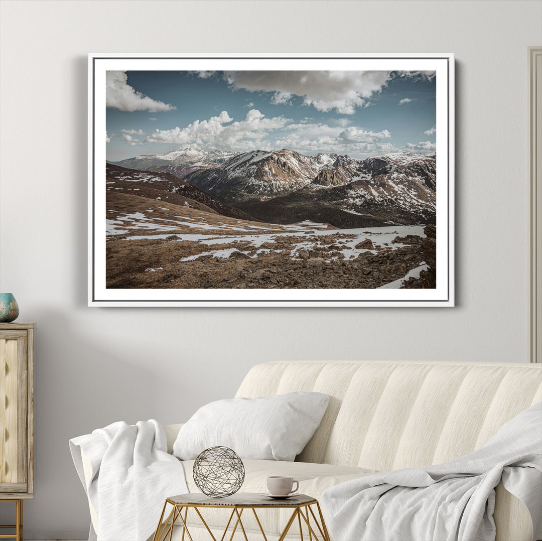 Mountain Landscape Wall Art Canvas Print, Framed Snowy Peaks Art Picture Print, Rugged Highlands Perfect Rustic Adventure Decor Artwork