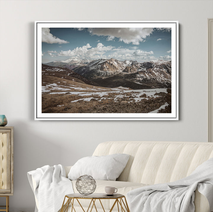 Mountain Landscape Wall Art Canvas Print, Framed Snowy Peaks Art Picture Print, Rugged Highlands Perfect Rustic Adventure Decor Artwork