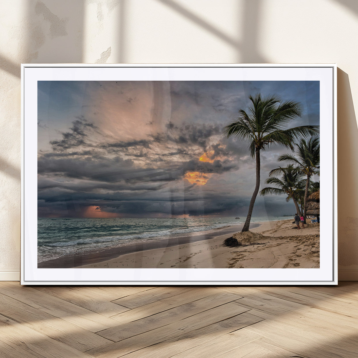 MGC-FP-36x24 - Tropical Storm Wall Art Canvas Print, Framed Moody Beach Art Picture Print, Dramatic Sky Perfect Tropical Coastal Decor Artwork