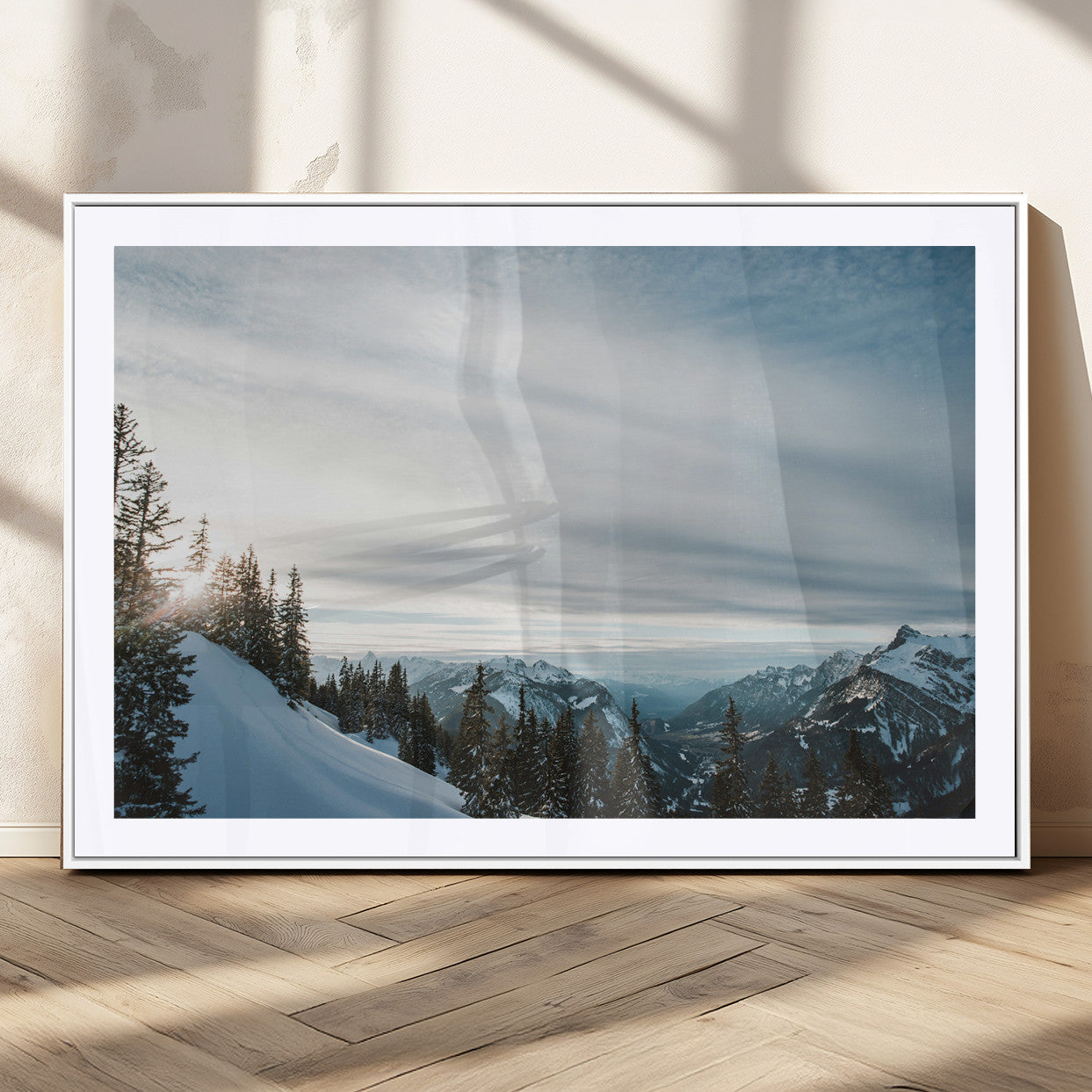 MGC-FP-36x24 - Snowy Mountains Wall Art Canvas Print, Framed Alpine Landscape Art Picture Print, Frosty Peaks Perfect Nordic Minimalist Decor Artwork