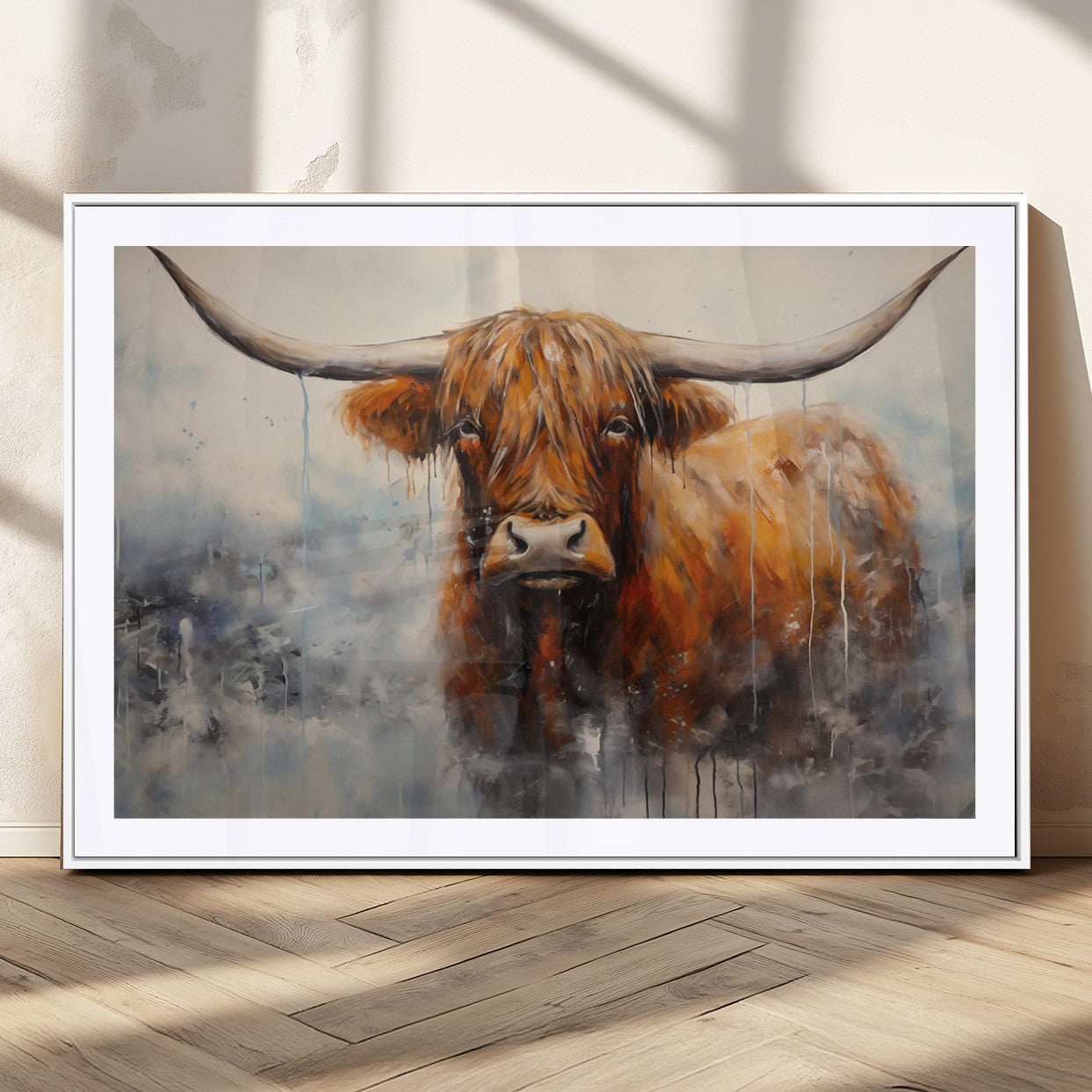 MGC-FP-36x24 - Scottish Highland Wall Art Canvas Print, Framed Longhorn Art Picture Print, Western Cow Perfect Farmhouse Decor Artwork