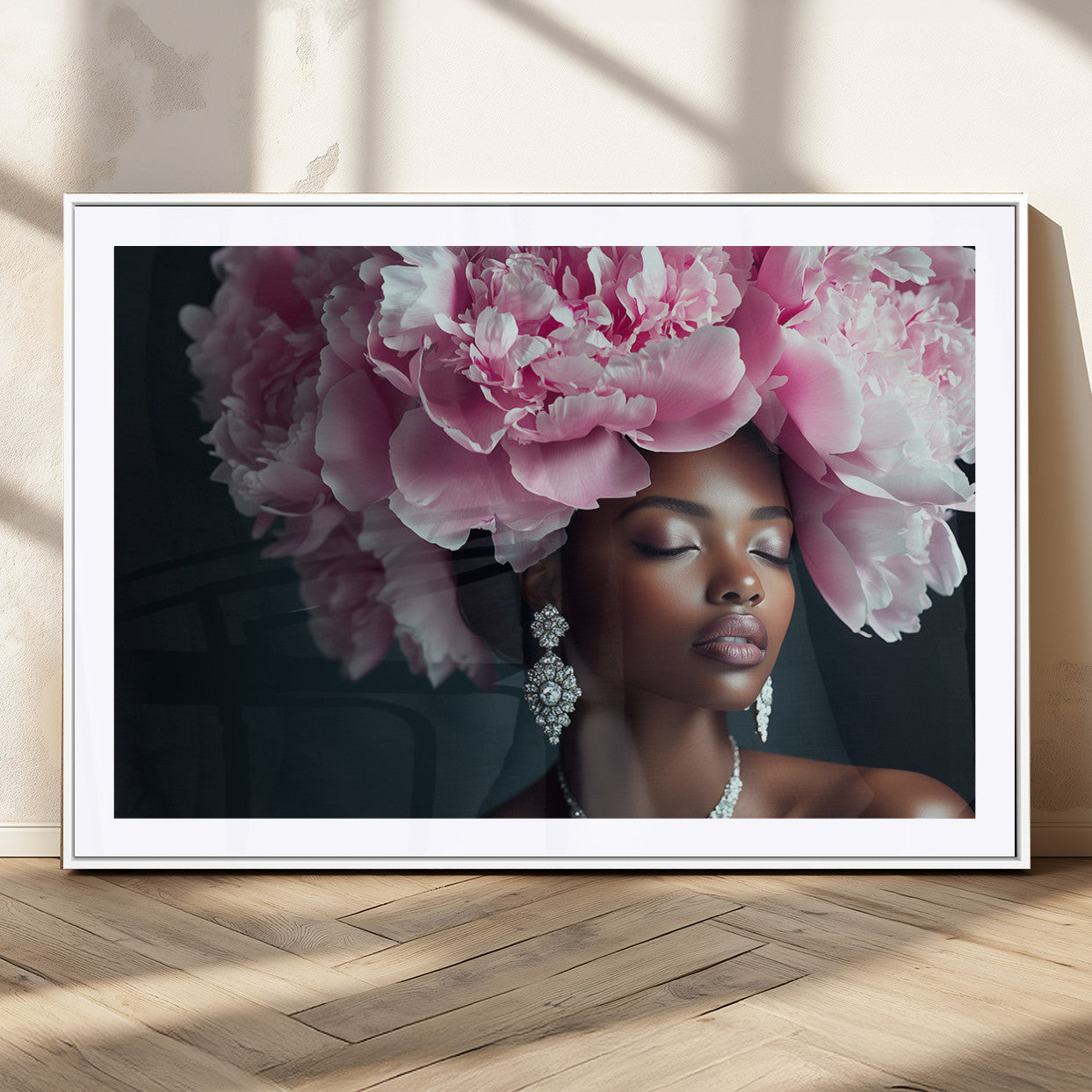 MGC-FP-36x24 - Black Beauty Petal Crown Wall Art Print Floral Petal Headpiece, Petal-Inspired Art, Floral Crown