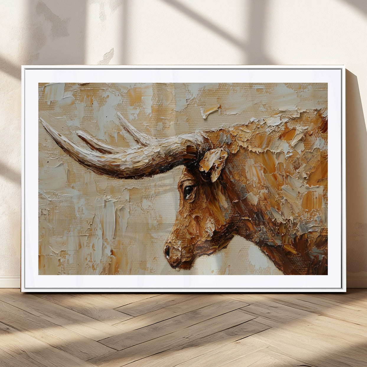 MGC-FP-36x24 - Rustic Longhorn Bull Wall Art Canvas Print – Vintage Western Cattle Painting, Texas Steer Artwork