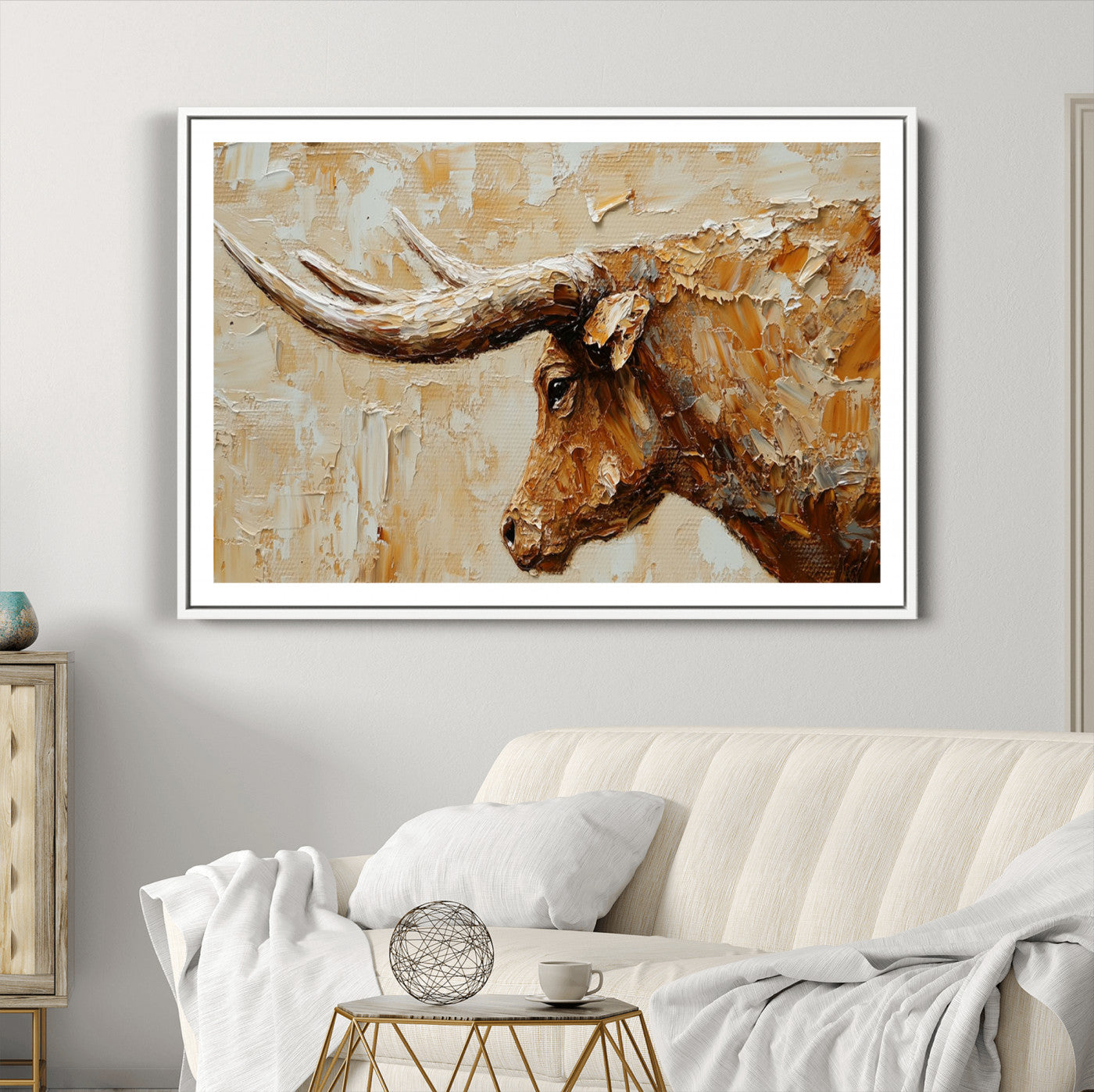 69611428-MGC-FP-40x30-Rustic Longhorn Bull Wall Art Canvas Print – Vintage Western Cattle Texas Steer Scene Artwork for home, office